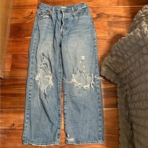 Levi’s Ribcage Straight Ankle Jeans W32 L27 Distressed High Rise Vintage Wash